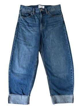 Gap Barrel Leg Cuffed Cropped Jeans Denim Blue Size 29/8R